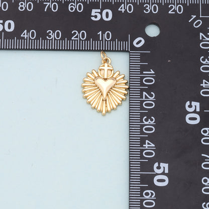 Gold sacred Heart Charms,18K Gold Filled flame sacred heart Pendant,Religious Charm Bracelet Necklace for DIY Jewelry Making Supply