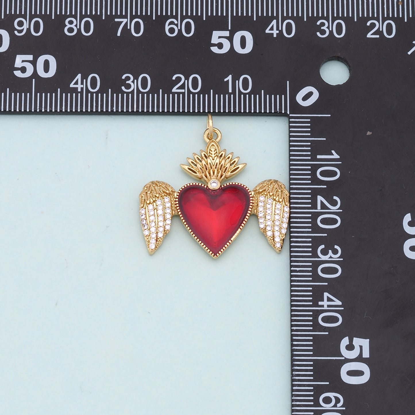Gold Wings Charms,18K Gold Filled flame Red sacred heart Pendant,Religious Charm Bracelet Necklace for DIY Jewelry Making Supply