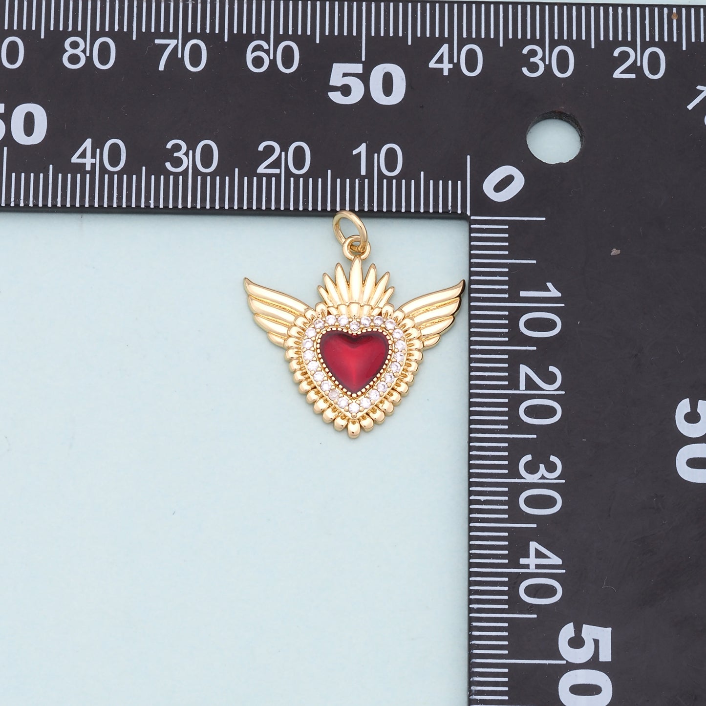 Gold Wings Charms,18K Gold Filled flame Red sacred heart Pendant,Religious Charm Bracelet Necklace for DIY Jewelry Making Supply