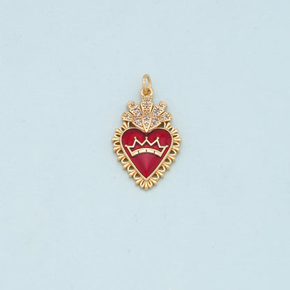 Gold Red sacred Heart Charms,18K Gold Filled flame sacred heart Pendant,Religious Charm Bracelet Necklace for DIY Jewelry Making Supply