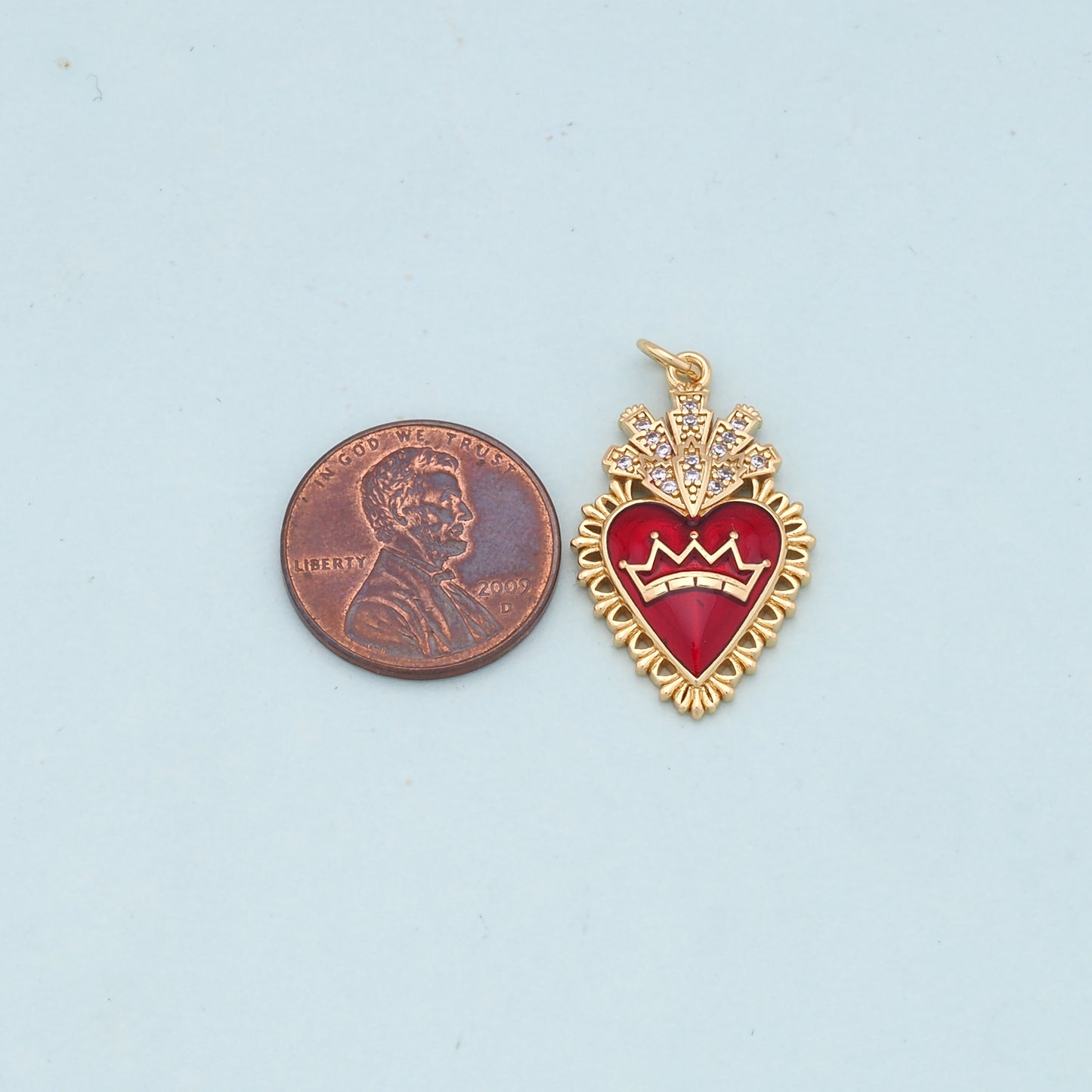 Gold Red sacred Heart Charms,18K Gold Filled flame sacred heart Pendant,Religious Charm Bracelet Necklace for DIY Jewelry Making Supply