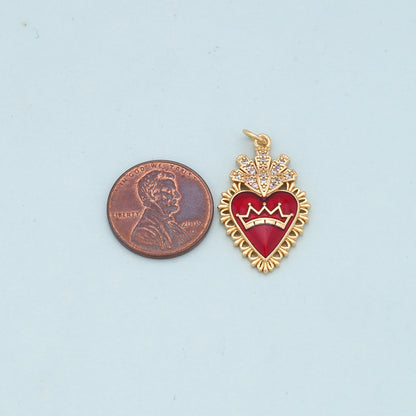 Gold Red sacred Heart Charms,18K Gold Filled flame sacred heart Pendant,Religious Charm Bracelet Necklace for DIY Jewelry Making Supply