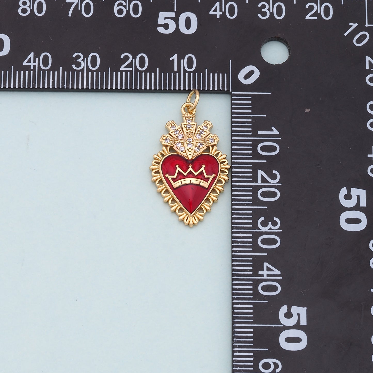 Gold Red sacred Heart Charms,18K Gold Filled flame sacred heart Pendant,Religious Charm Bracelet Necklace for DIY Jewelry Making Supply