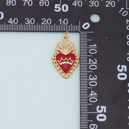 Gold Red sacred Heart Charms,18K Gold Filled flame sacred heart Pendant,Religious Charm Bracelet Necklace for DIY Jewelry Making Supply