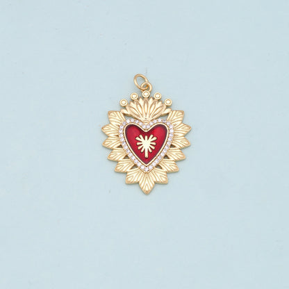 Gold Red sacred Heart Charms,18K Gold Filled flame sacred heart Pendant,Religious Charm Bracelet Necklace for DIY Jewelry Making Supply