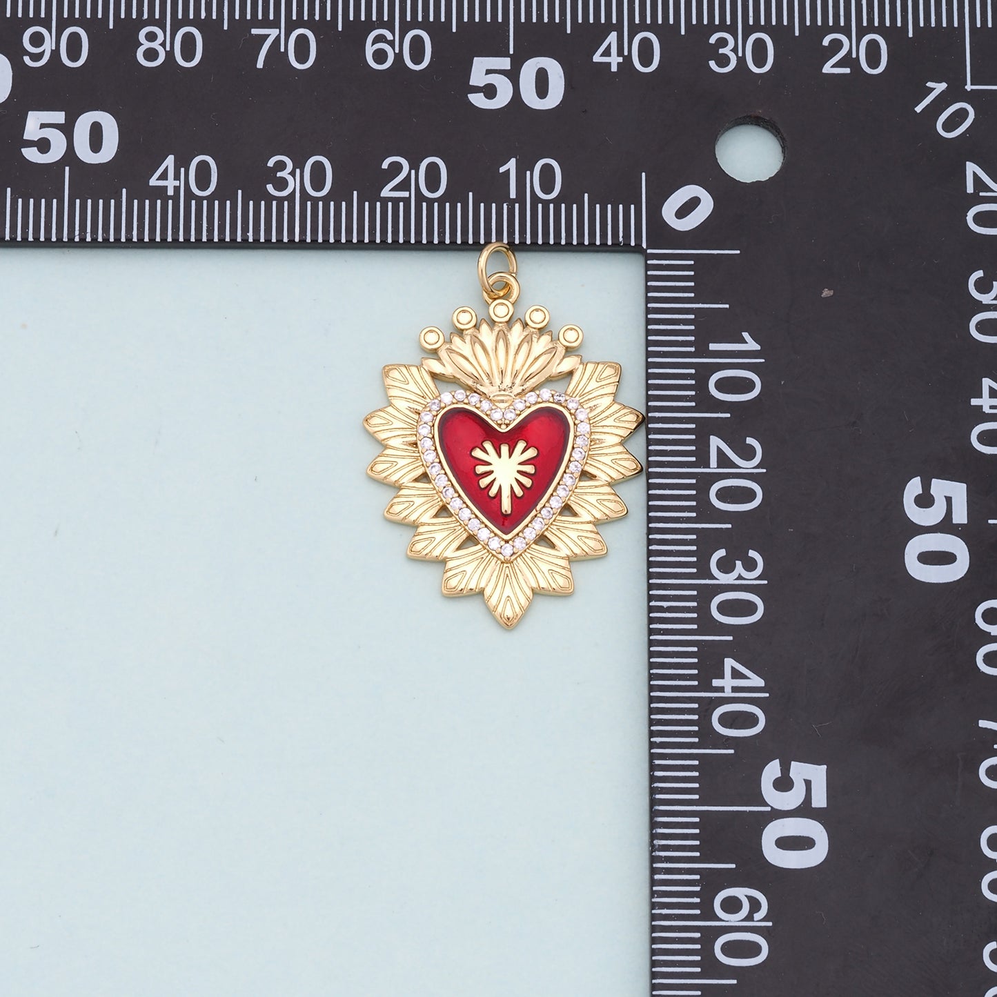 Gold Red sacred Heart Charms,18K Gold Filled flame sacred heart Pendant,Religious Charm Bracelet Necklace for DIY Jewelry Making Supply