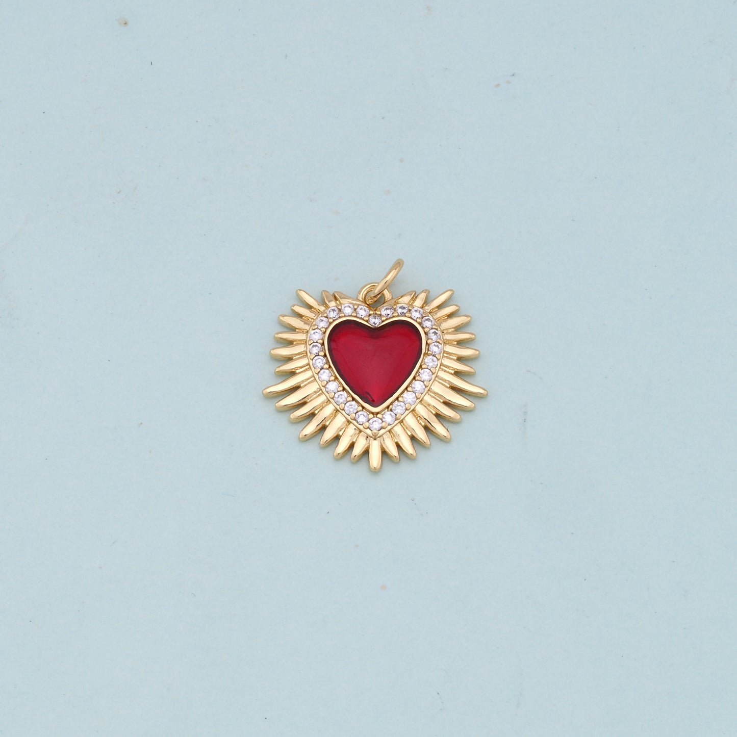 Gold Red sacred Heart Charms,18K Gold Filled flame sacred heart Pendant,Religious Charm Bracelet Necklace for DIY Jewelry Making Supply
