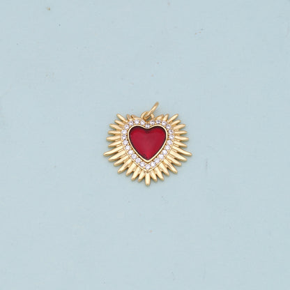 Gold Red sacred Heart Charms,18K Gold Filled flame sacred heart Pendant,Religious Charm Bracelet Necklace for DIY Jewelry Making Supply