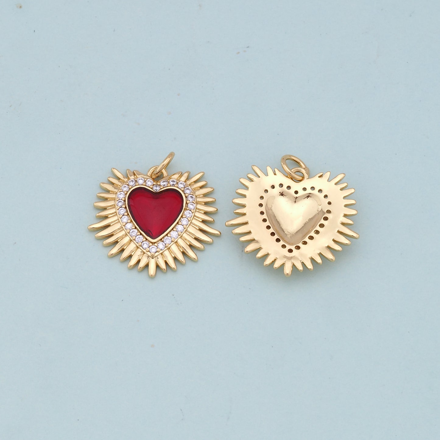 Gold Red sacred Heart Charms,18K Gold Filled flame sacred heart Pendant,Religious Charm Bracelet Necklace for DIY Jewelry Making Supply
