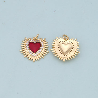 Gold Red sacred Heart Charms,18K Gold Filled flame sacred heart Pendant,Religious Charm Bracelet Necklace for DIY Jewelry Making Supply