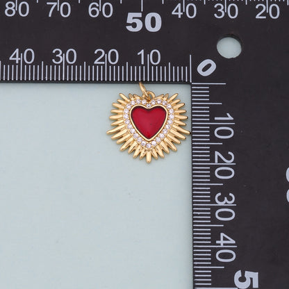 Gold Red sacred Heart Charms,18K Gold Filled flame sacred heart Pendant,Religious Charm Bracelet Necklace for DIY Jewelry Making Supply