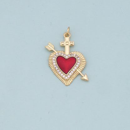 Gold Red sacred Heart Charms,18K Gold Filled flame sacred heart Pendant,Religious Charm Bracelet Necklace for DIY Jewelry Making Supply