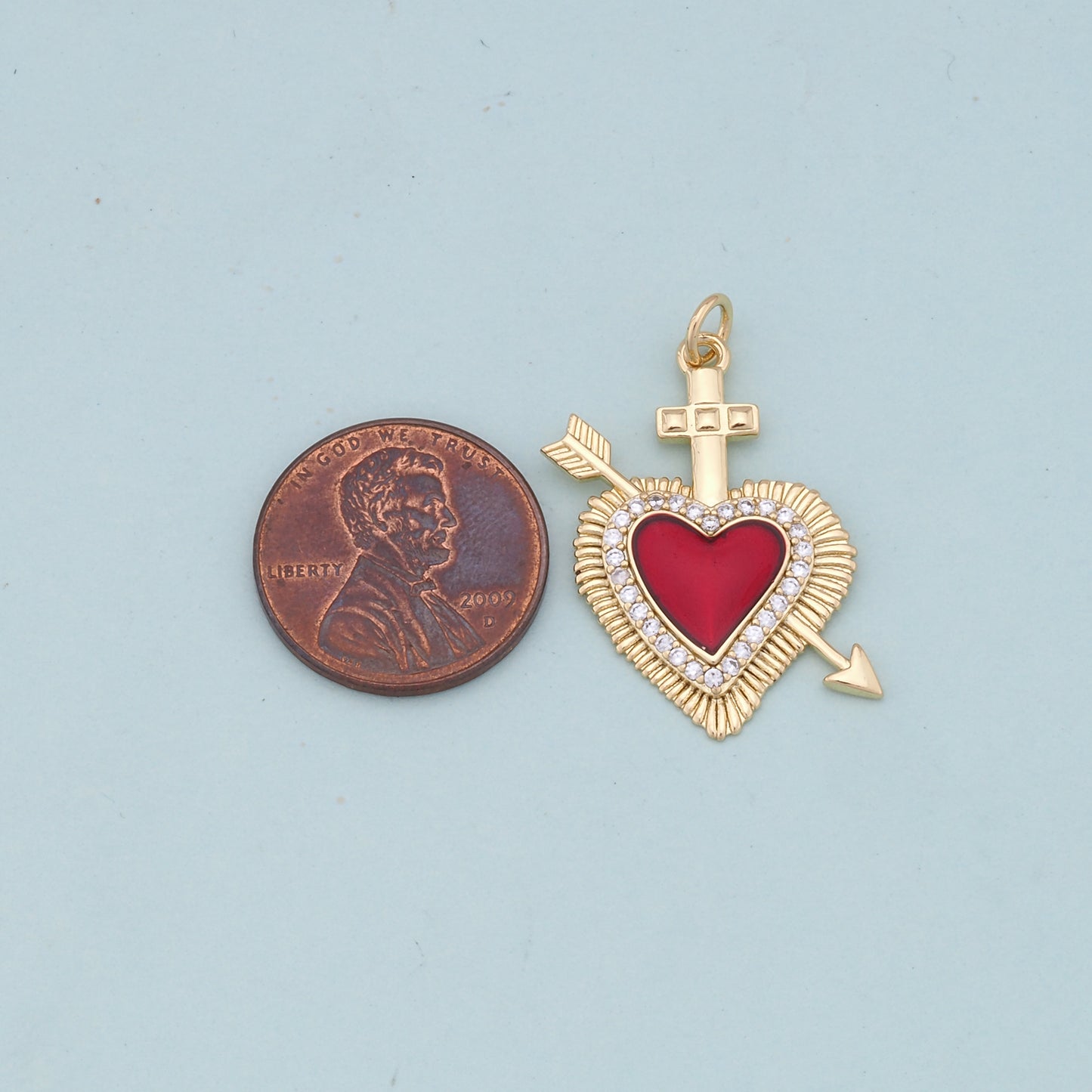 Gold Red sacred Heart Charms,18K Gold Filled flame sacred heart Pendant,Religious Charm Bracelet Necklace for DIY Jewelry Making Supply