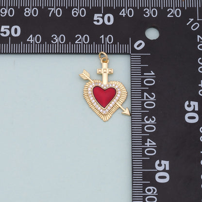 Gold Red sacred Heart Charms,18K Gold Filled flame sacred heart Pendant,Religious Charm Bracelet Necklace for DIY Jewelry Making Supply