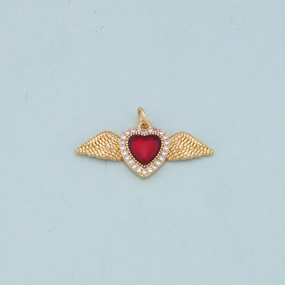 Gold Wings Charms,18K Gold Filled flame Red sacred heart Pendant,Religious Charm Bracelet Necklace for DIY Jewelry Making Supply