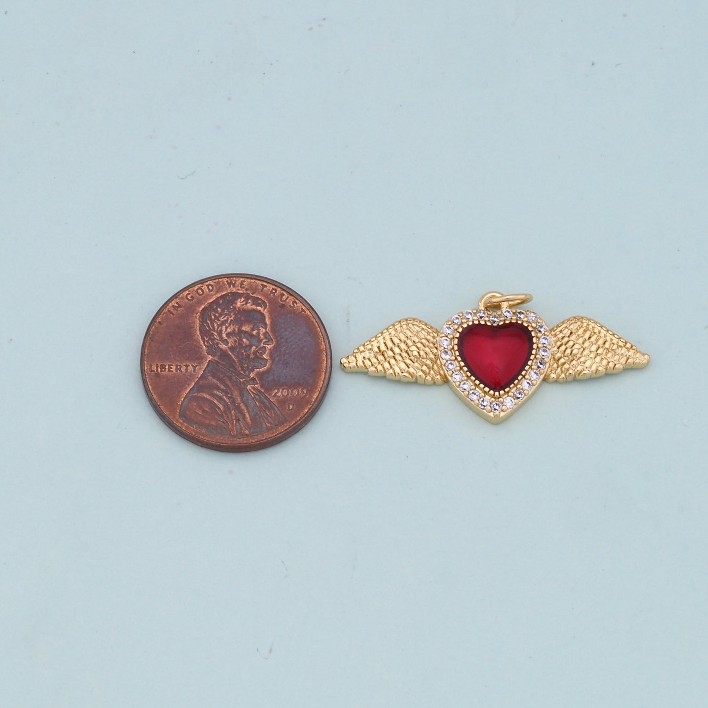 Gold Wings Charms,18K Gold Filled flame Red sacred heart Pendant,Religious Charm Bracelet Necklace for DIY Jewelry Making Supply