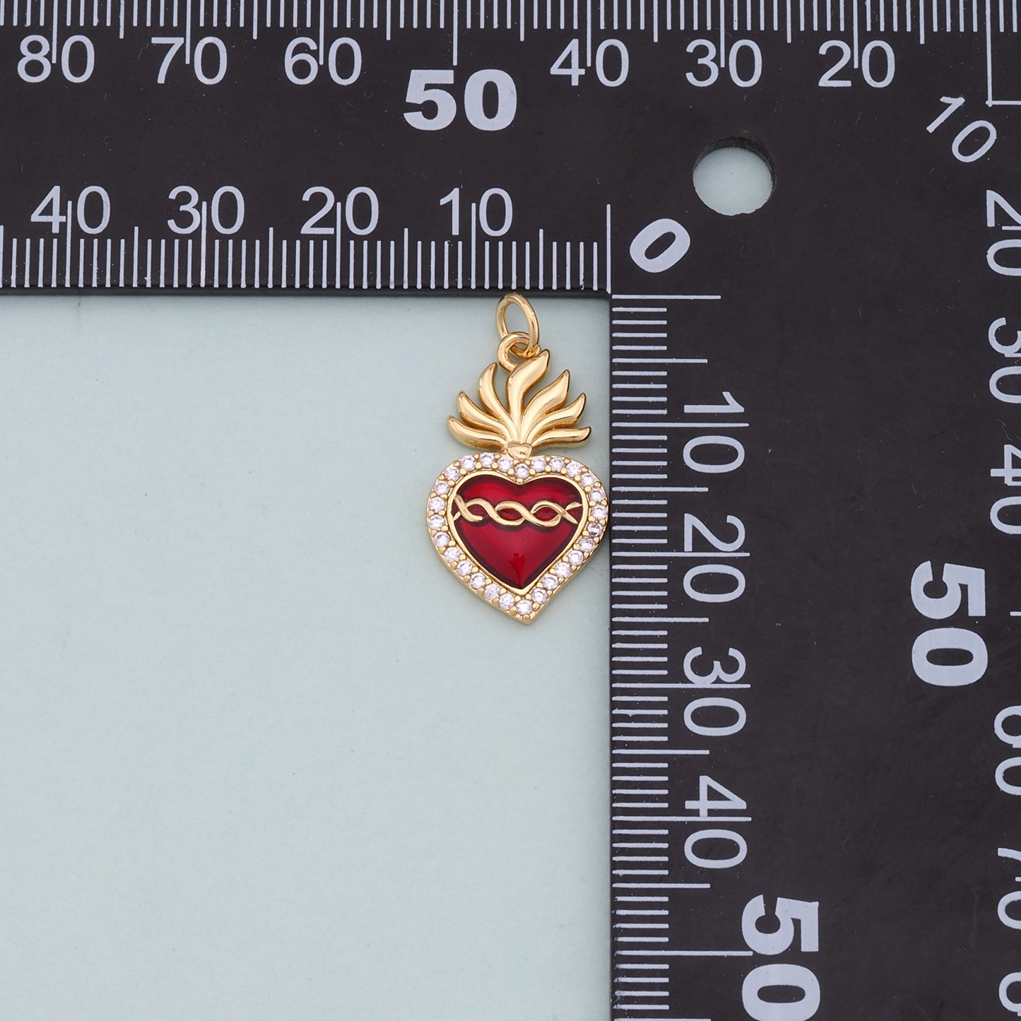 Gold Red sacred Heart Charms,18K Gold Filled flame sacred heart Pendant,Religious Charm Bracelet Necklace for DIY Jewelry Making Supply