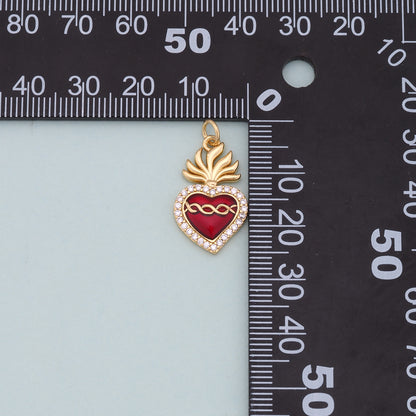 Gold Red sacred Heart Charms,18K Gold Filled flame sacred heart Pendant,Religious Charm Bracelet Necklace for DIY Jewelry Making Supply