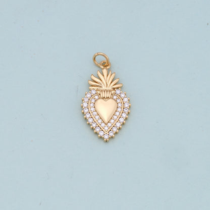 Gold sacred Heart Charms,18K Gold Filled flame sacred heart Pendant,Religious Charm Bracelet Necklace for DIY Jewelry Making Supply