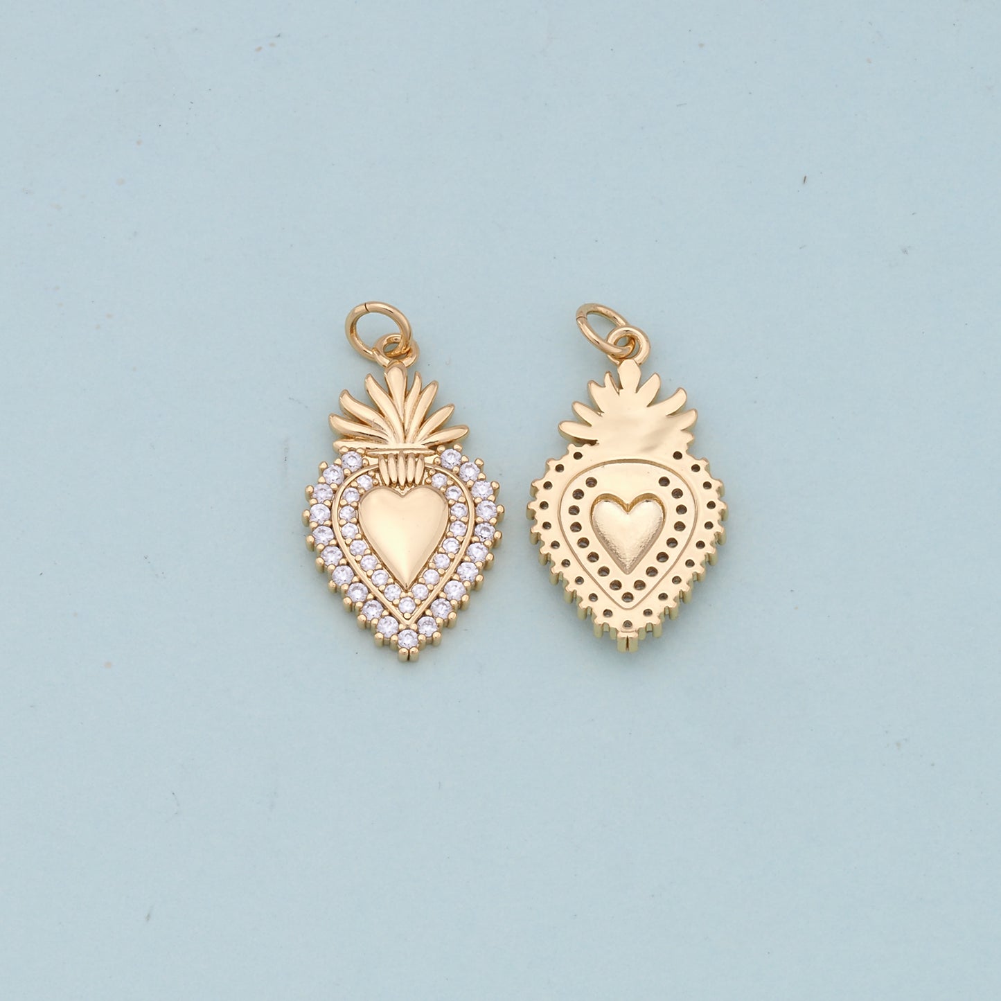 Gold sacred Heart Charms,18K Gold Filled flame sacred heart Pendant,Religious Charm Bracelet Necklace for DIY Jewelry Making Supply