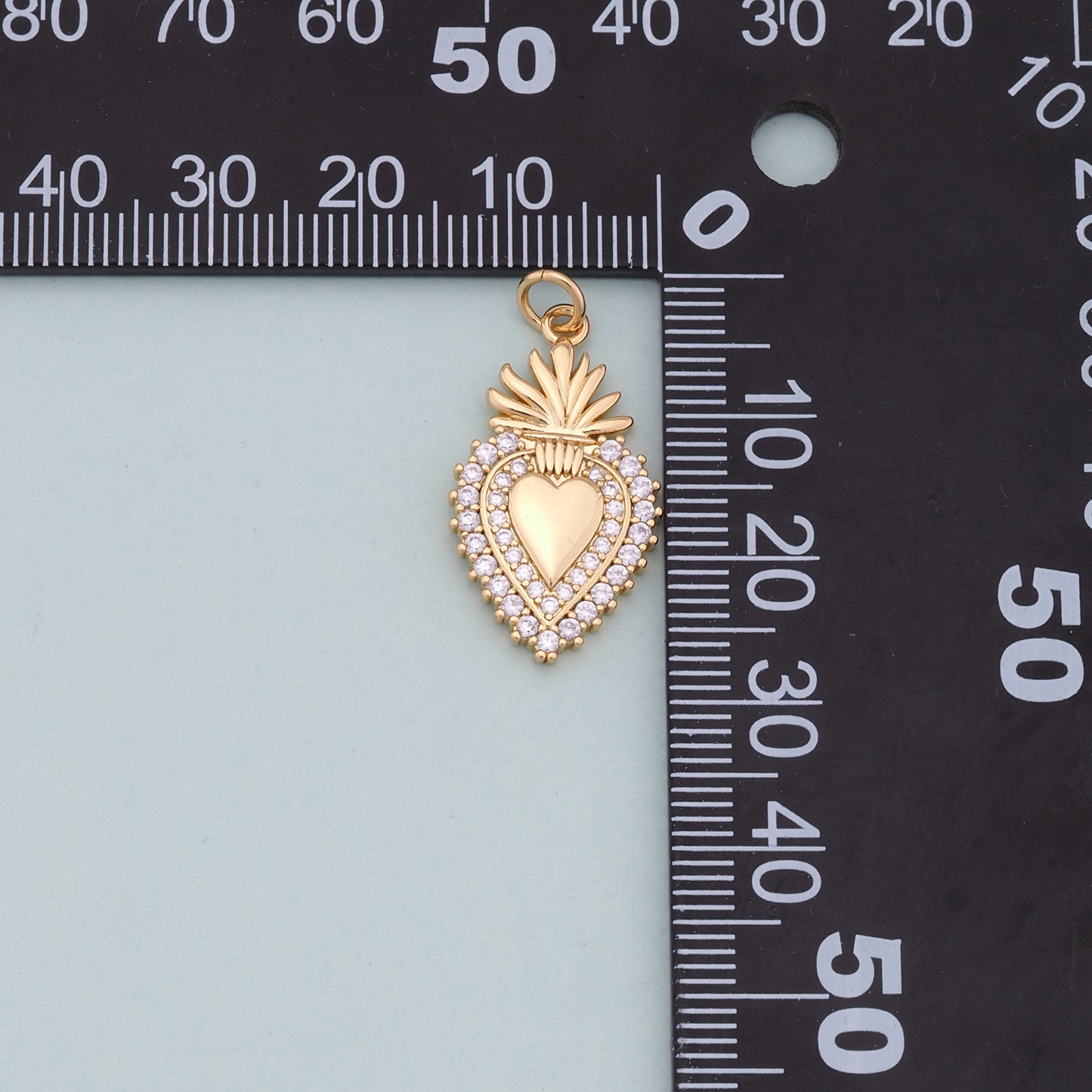 Gold sacred Heart Charms,18K Gold Filled flame sacred heart Pendant,Religious Charm Bracelet Necklace for DIY Jewelry Making Supply
