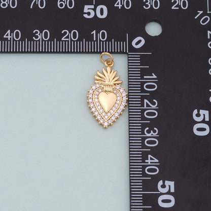 Gold sacred Heart Charms,18K Gold Filled flame sacred heart Pendant,Religious Charm Bracelet Necklace for DIY Jewelry Making Supply