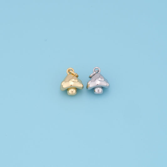 Gold mushroom Charms,18K Gold Filled mushroom Pendant,Silver mushroom Charm Bracelet Necklace for DIY Jewelry Making Supply