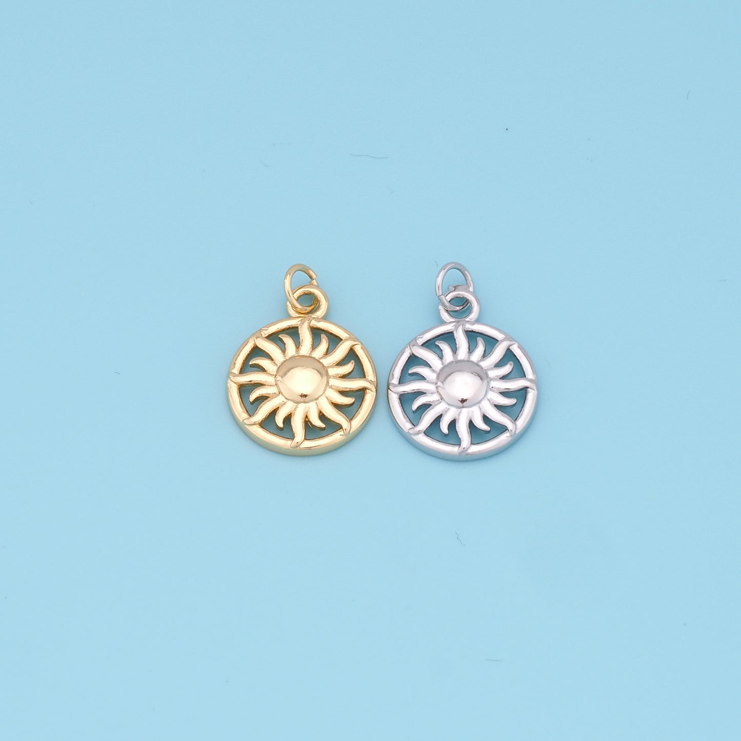 Gold Sun Charms,18K Gold Filled Round Pendant,Celestial Charm Bracelet Necklace for DIY Jewelry Making Supply