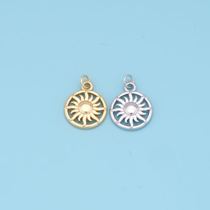 Gold Sun Charms,18K Gold Filled Round Pendant,Celestial Charm Bracelet Necklace for DIY Jewelry Making Supply