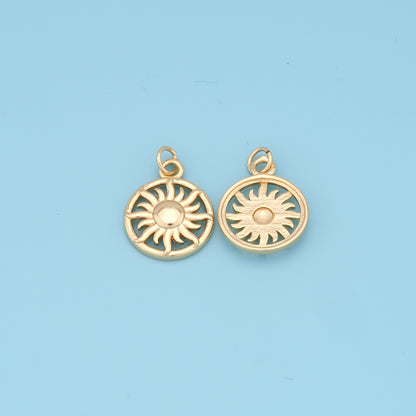 Gold Sun Charms,18K Gold Filled Round Pendant,Celestial Charm Bracelet Necklace for DIY Jewelry Making Supply