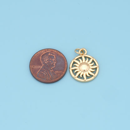Gold Sun Charms,18K Gold Filled Round Pendant,Celestial Charm Bracelet Necklace for DIY Jewelry Making Supply