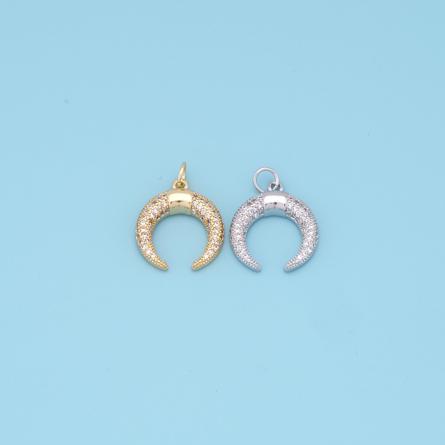 Gold Horse Shoe Charms,18K Gold Filled Crescent Pendant,CZ Micro Pave Horns Charm Bracelet Necklace for DIY Jewelry Making Supply