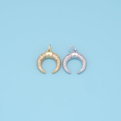 Gold Horse Shoe Charms,18K Gold Filled Crescent Pendant,CZ Micro Pave Horns Charm Bracelet Necklace for DIY Jewelry Making Supply