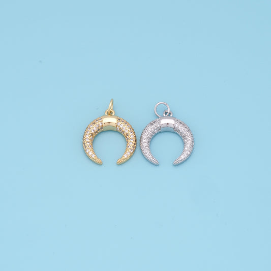 Gold Horse Shoe Charms,18K Gold Filled Crescent Pendant,CZ Micro Pave Horns Charm Bracelet Necklace for DIY Jewelry Making Supply