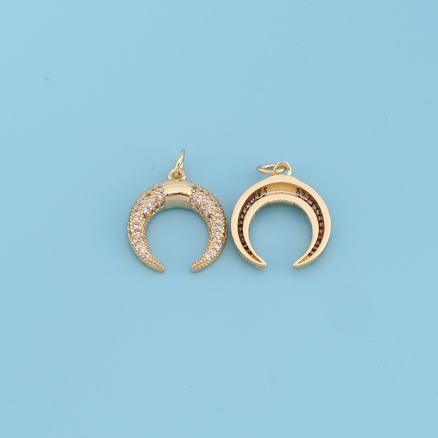 Gold Horse Shoe Charms,18K Gold Filled Crescent Pendant,CZ Micro Pave Horns Charm Bracelet Necklace for DIY Jewelry Making Supply