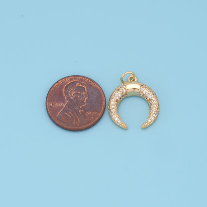 Gold Horse Shoe Charms,18K Gold Filled Crescent Pendant,CZ Micro Pave Horns Charm Bracelet Necklace for DIY Jewelry Making Supply