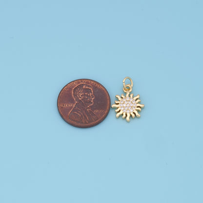 Gold Sun Charms,18K Gold Filled Round Pendant,Celestial Charm Bracelet Necklace for DIY Jewelry Making Supply