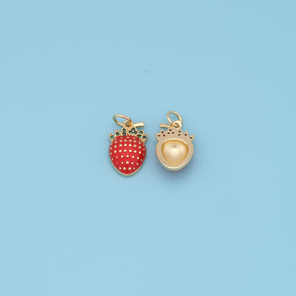 Gold Strawberry Charms,18K Gold Filled Strawberry Pendant,Fruit Charm Bracelet Necklace for DIY Jewelry Making Supply
