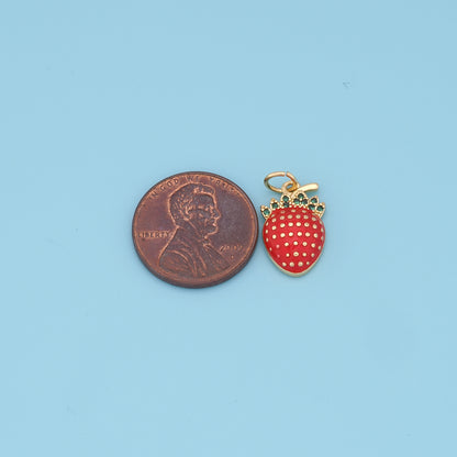 Gold Strawberry Charms,18K Gold Filled Strawberry Pendant,Fruit Charm Bracelet Necklace for DIY Jewelry Making Supply