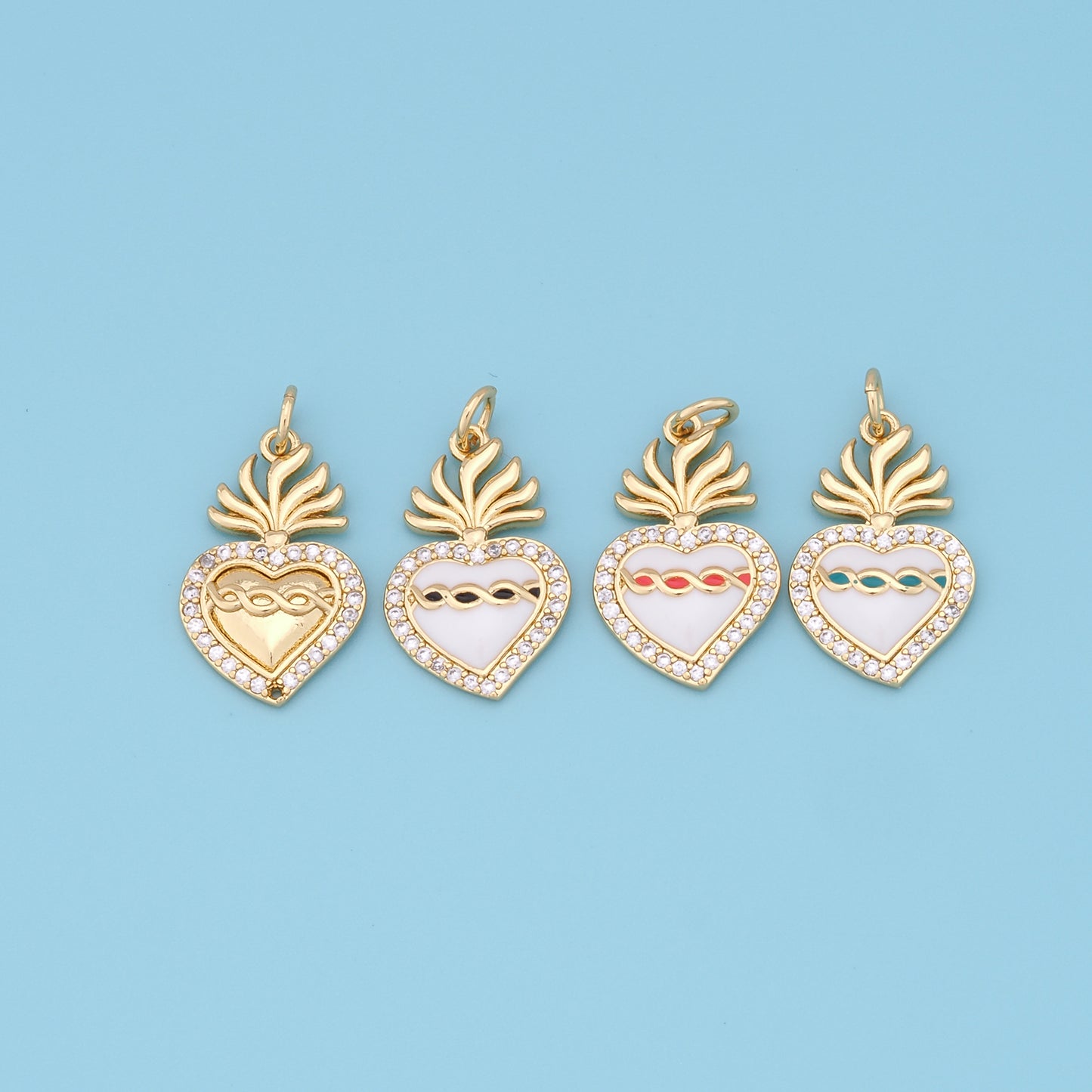 18K Gold Filled Sacred Heart Pendant,Sacred Heart Charm Bracelet Necklace for DIY Jewelry Making Supply