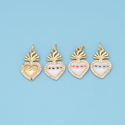 18K Gold Filled Sacred Heart Pendant,Sacred Heart Charm Bracelet Necklace for DIY Jewelry Making Supply