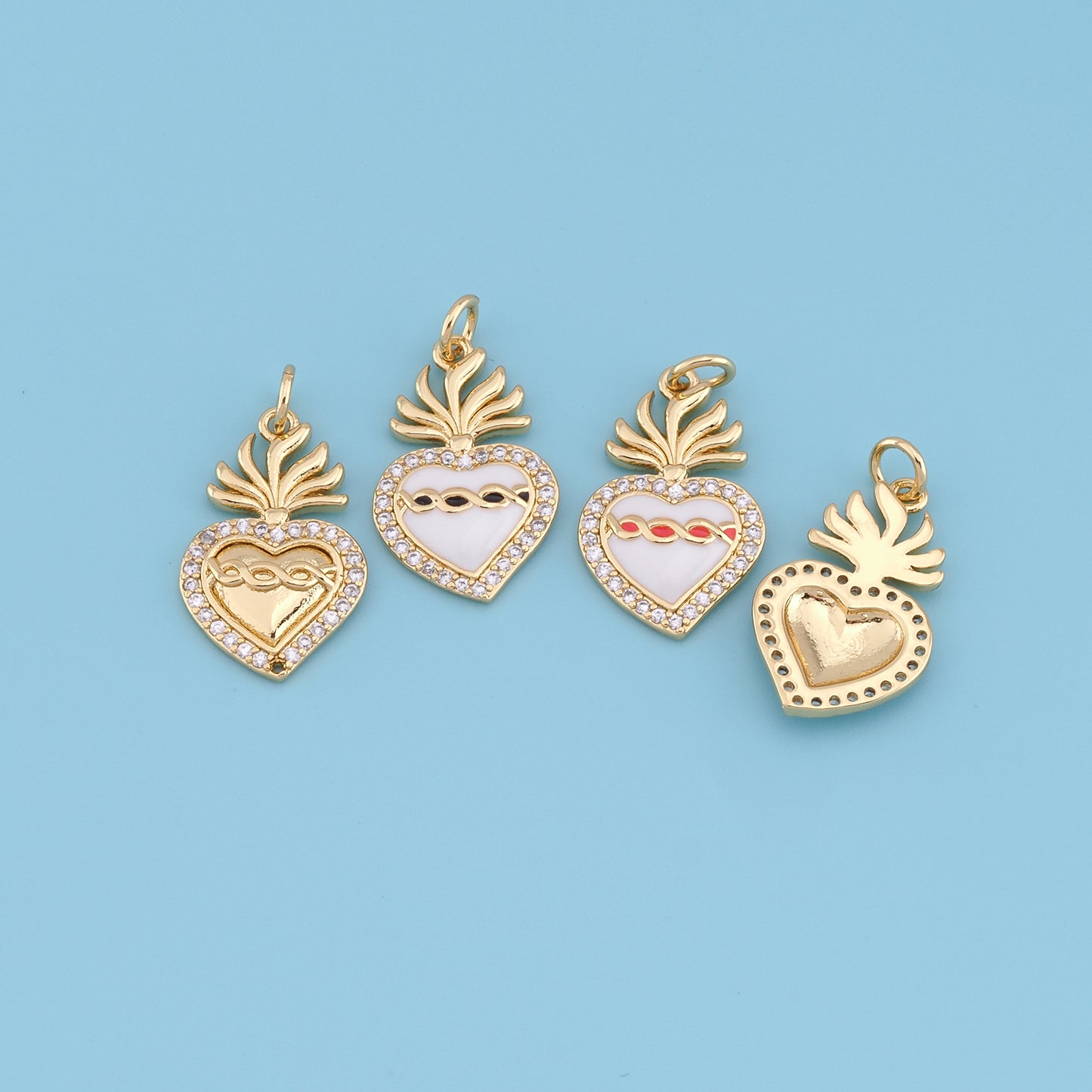 18K Gold Filled Sacred Heart Pendant,Sacred Heart Charm Bracelet Necklace for DIY Jewelry Making Supply