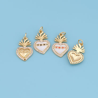 18K Gold Filled Sacred Heart Pendant,Sacred Heart Charm Bracelet Necklace for DIY Jewelry Making Supply