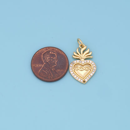 18K Gold Filled Sacred Heart Pendant,Sacred Heart Charm Bracelet Necklace for DIY Jewelry Making Supply