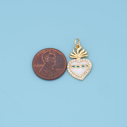 18K Gold Filled Sacred Heart Pendant,Sacred Heart Charm Bracelet Necklace for DIY Jewelry Making Supply