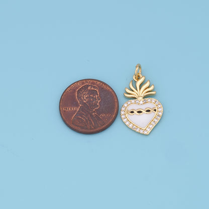18K Gold Filled Sacred Heart Pendant,Sacred Heart Charm Bracelet Necklace for DIY Jewelry Making Supply