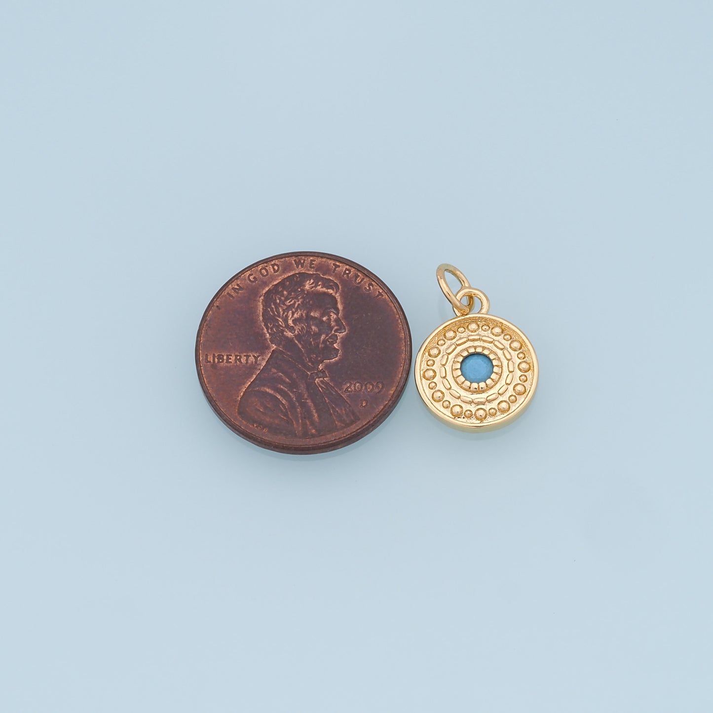 18K Gold Filled Evil Eye Pendant,Round Evil Eye Charm Bracelet Necklace for DIY Jewelry Making Supply