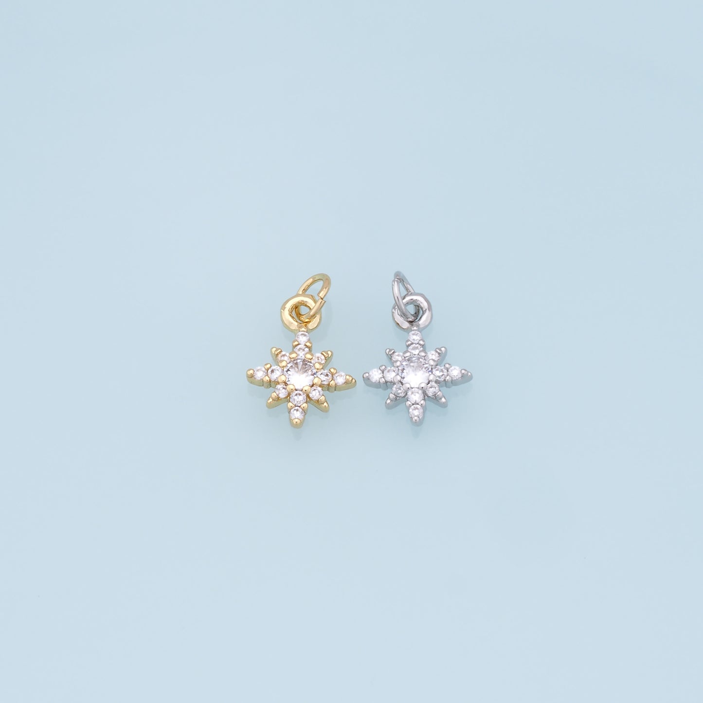 Gold Star Charms,18K Gold Filled Starburst Pendant,North Star Charm Bracelet Necklace for DIY Jewelry Making Supply