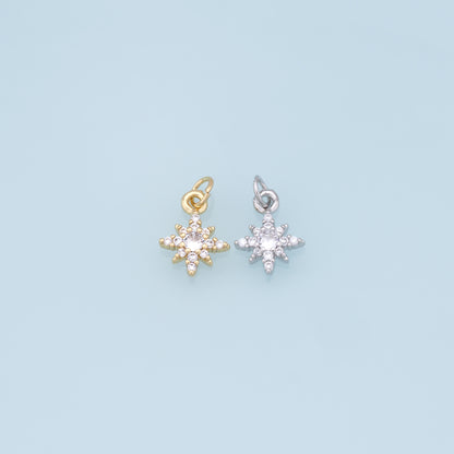 Gold Star Charms,18K Gold Filled Starburst Pendant,North Star Charm Bracelet Necklace for DIY Jewelry Making Supply