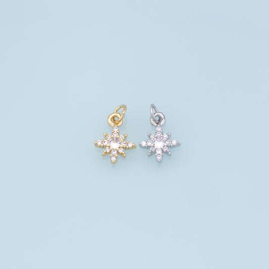 Gold Star Charms,18K Gold Filled Starburst Pendant,North Star Charm Bracelet Necklace for DIY Jewelry Making Supply